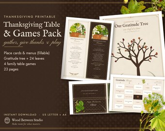 Thanksgiving Printable Table Set and Games, Place Cards, Menu and Family Activities, Instant Download