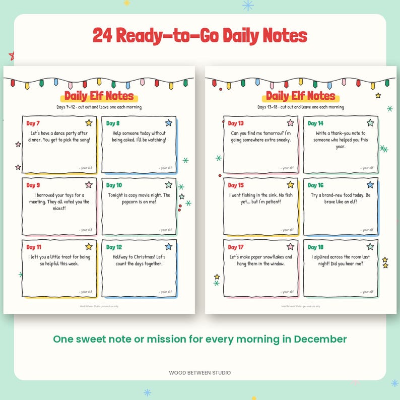 Christmas Elf Kit Printable, 24 Daily Elf Notes, Elf Arrival & Goodbye Letter, Elf Ideas, Kindness Cards, Elf Props, Instant Download image 3