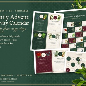 Advent Calendar Printable, 24 Family Christmas Countdown Activity Cards, Kids Holiday Traditions, Instant Download image 1