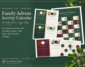 Advent Calendar Printable, 24 Family Christmas Countdown Activity Cards, Kids Holiday Traditions, Instant Download