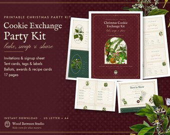 Christmas Cookie Exchange Kit Printable, Cookie Swap Party Invitation, Labels, Recipe Cards and Rules