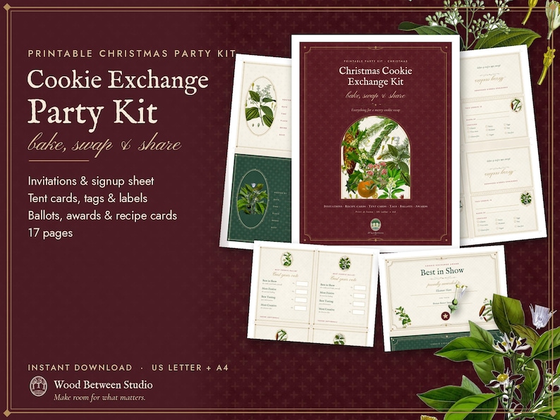 Christmas Cookie Exchange Kit Printable, Cookie Swap Party Invitation, Labels, Recipe Cards and Rules image 1