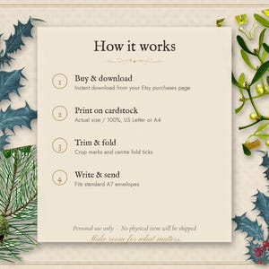 Printable Christmas Cards Set of 12, Vintage Botanical Holiday Greeting Cards, Instant Download Rustic Xmas Card Bundle image 4
