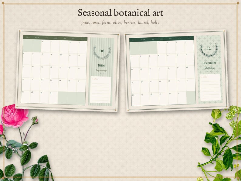 2027 Wall Calendar Printable, Editable Botanical Monthly Calendar, Vintage Floral Planner Pages, Instant Download PDF image 4
