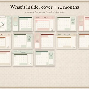2027 Wall Calendar Printable, Editable Botanical Monthly Calendar, Vintage Floral Planner Pages, Instant Download PDF image 2