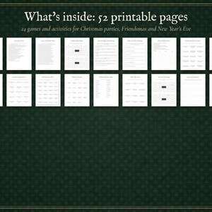 Pacchetto di giochi stampabili per feste di Natale, 24 giochi per amici, quiz a tema natalizio, bingo cinematografico, gioco di scambio regali, giochi di Capodanno immagine 2