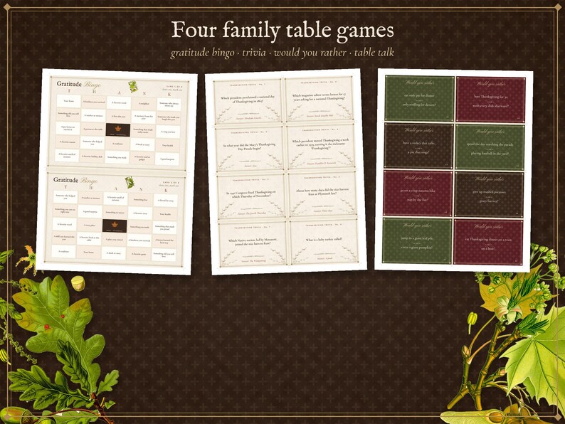 Thanksgiving Printable Table Set and Games, Place Cards, Menu and Family Activities, Instant Download image 5