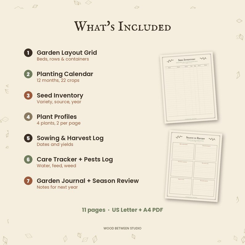 Garden Planner Printable, Vegetable Garden Journal, Planting Calendar, Seed Inventory, Garden Layout, Harvest Log, Botanical PDF image 4