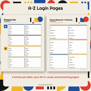 Password Log Printable, Password Keeper and Address Book, A-Z Password Tracker, Internet Login Organizer, Bauhaus Design, PDF image 3
