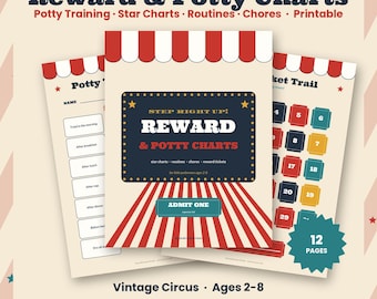 Potty Training Chart Printable, Kids Reward Chart, Toddler Sticker Chart, Morning Routine, Chore Chart, Reward Tickets, Circus PDF