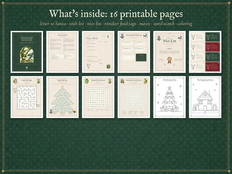 Christmas Activities for Kids Printable, Letter to Santa, Nice List Certificate, Reindeer Food Tags, Mazes, Word Search, Coloring Pages image 2