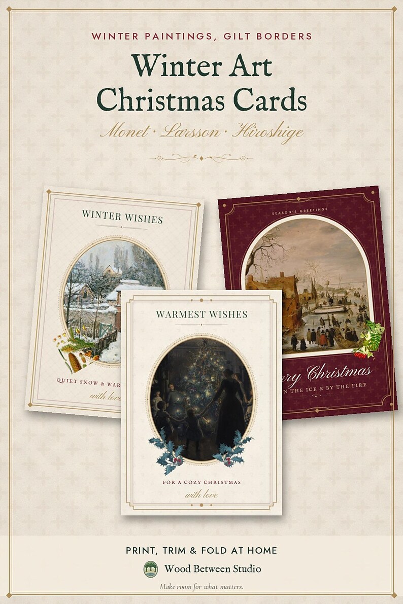 Printable Christmas Cards Set of 12, Vintage Botanical Holiday Greeting Cards, Instant Download Rustic Xmas Card Bundle image 5