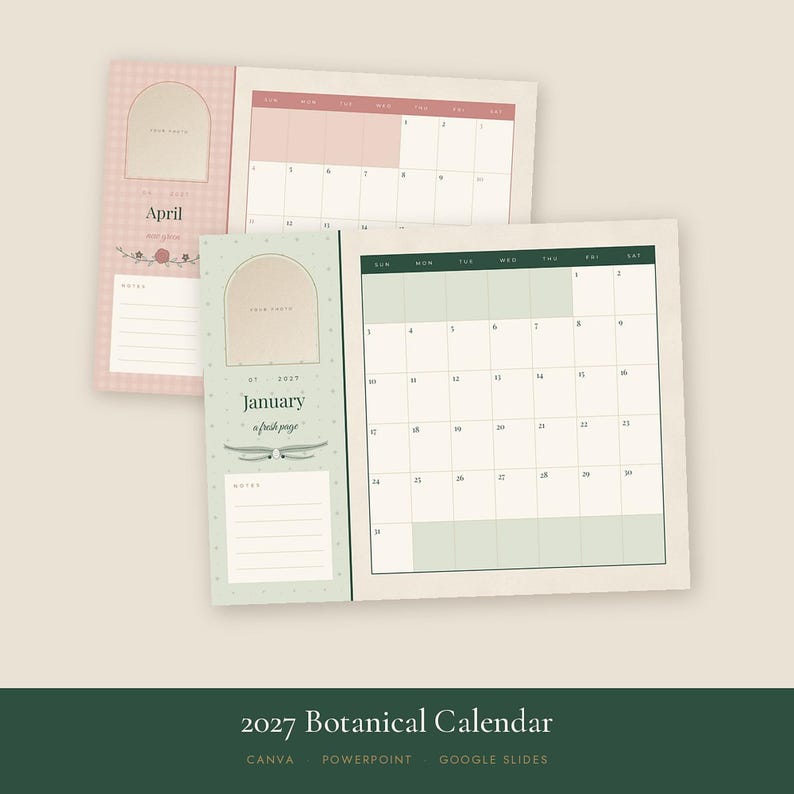 2027 Wall Calendar Printable, Editable Botanical Monthly Calendar, Vintage Floral Planner Pages, Instant Download PDF image 6