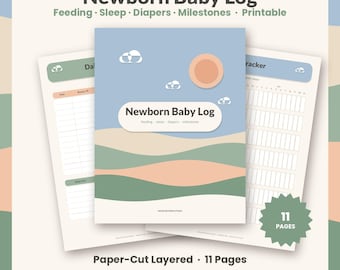 Newborn Baby Log Printable, Baby Feeding Tracker, Breastfeeding Log, Sleep and Diaper Tracker, Pumping Log, Baby Milestones PDF