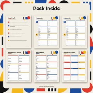 Password Log Printable, Password Keeper and Address Book, A-Z Password Tracker, Internet Login Organizer, Bauhaus Design, PDF image 2