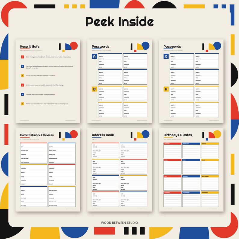 Password Log Printable, Password Keeper and Address Book, A-Z Password Tracker, Internet Login Organizer, Bauhaus Design, PDF image 2