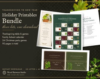 Holiday Printables Bundle, 90 Pages Christmas Party Games, Kids Activities, Cards, Tags and Decor, Instant Download