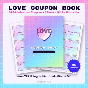 Love Coupon Book Printable, 30 Love Coupons for Him or Her, Christmas Stocking Stuffer, Anniversary Gift, Last Minute Gift, Y2K PDF