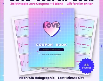 Love Coupon Book Printable, 30 Love Coupons for Him or Her, Christmas Stocking Stuffer, Anniversary Gift, Last Minute Gift, Y2K PDF