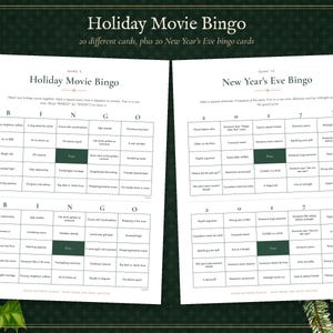 Pacchetto di giochi stampabili per feste di Natale, 24 giochi per amici, quiz a tema natalizio, bingo cinematografico, gioco di scambio regali, giochi di Capodanno immagine 3