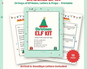 Christmas Elf Kit Printable, 24 Daily Elf Notes, Elf Arrival & Goodbye Letter, Elf Ideas, Kindness Cards, Elf Props, Instant Download
