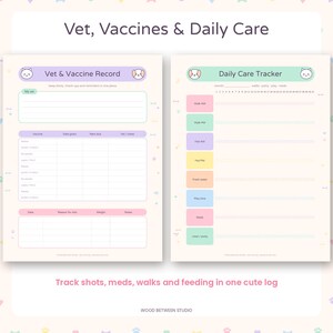 Registro de cuidado de mascotas imprimible, historial de salud de perros y gatos, registro de vacunación de mascotas, instrucciones para cuidadores de mascotas, registro de medicamentos para mascotas, planificador de mascotas adorable imagen 3
