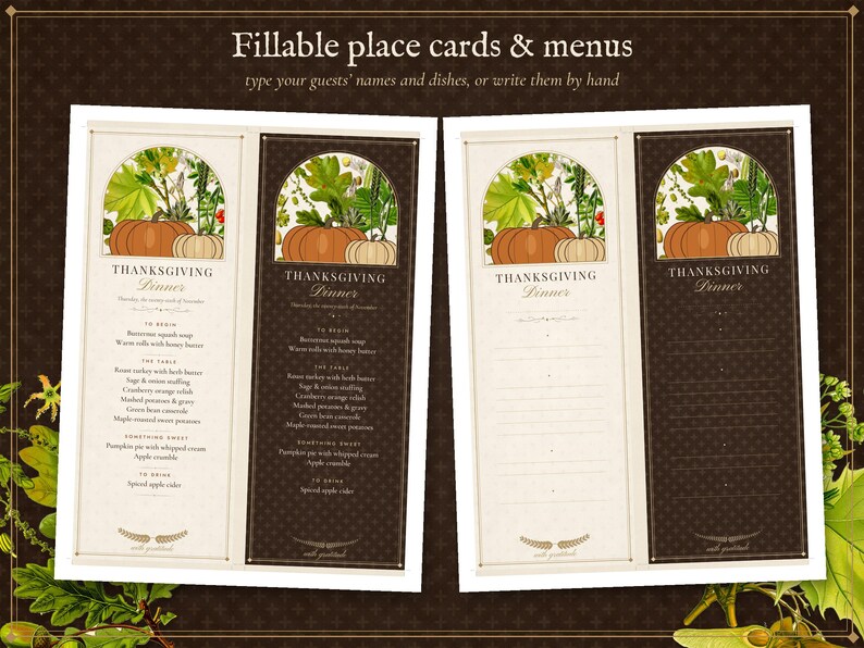 Thanksgiving Printable Table Set and Games, Place Cards, Menu and Family Activities, Instant Download image 3