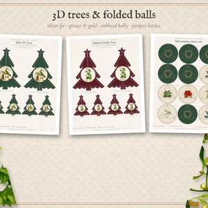 3D Paper Ornaments Printable, Botanical Star and Christmas Tree Decorations, DIY Holiday Papercraft Template image 5