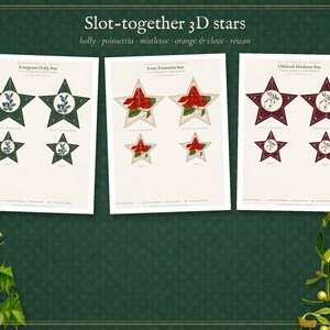 3D Paper Ornaments Printable, Botanical Star and Christmas Tree Decorations, DIY Holiday Papercraft Template image 4