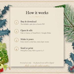 Modèle d'invitation et de menu modifiable pour une fête de Noël, invitation pour le réveillon du Nouvel An, menu pour un dîner de fêtes, invitation pour un Noël entre amis, format vintage 5x7 image 5