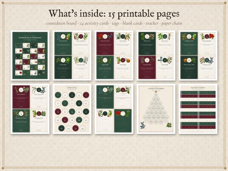 Advent Calendar Printable, 24 Family Christmas Countdown Activity Cards, Kids Holiday Traditions, Instant Download image 2