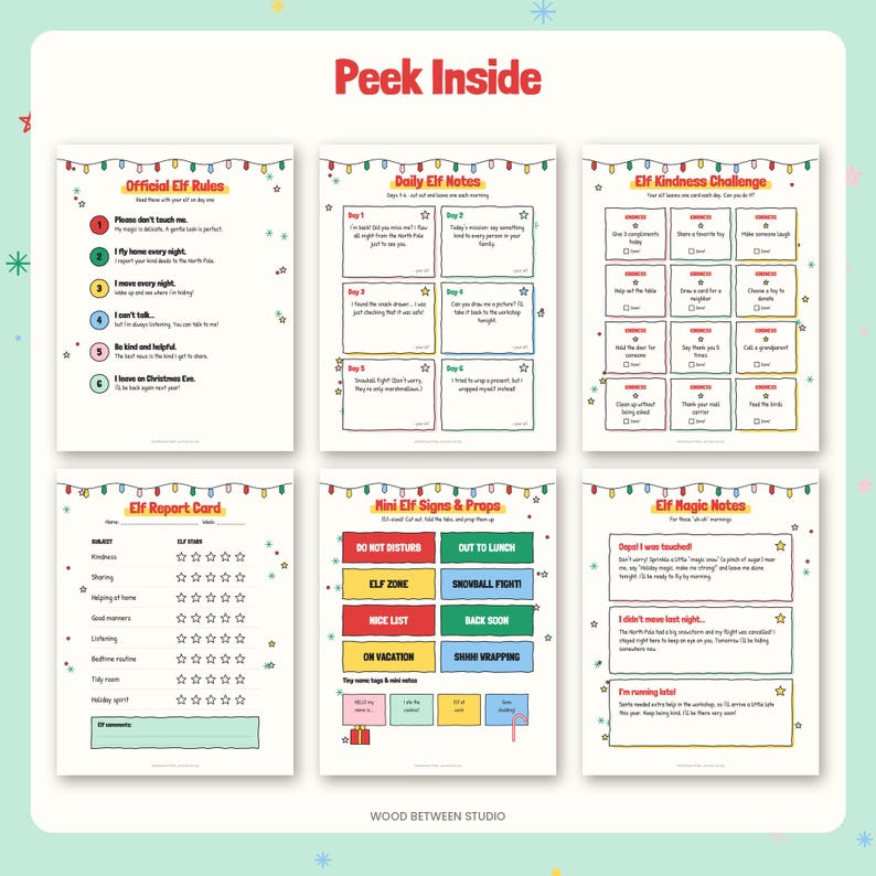 Christmas Elf Kit Printable, 24 Daily Elf Notes, Elf Arrival & Goodbye Letter, Elf Ideas, Kindness Cards, Elf Props, Instant Download image 2