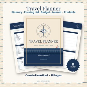Travel Planner Printable, Vacation Itinerary Template, Packing List Checklist, Trip Planner, Travel Budget, Travel Journal, Nautical PDF