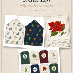 Printable Christmas Cards Set of 12, Vintage Botanical Holiday Greeting Cards, Instant Download Rustic Xmas Card Bundle image 6