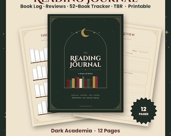 Reading Journal Printable, Book Tracker, Reading Log, Book Review Template, 52 Book Challenge, TBR List, Dark Academia Book Journal PDF