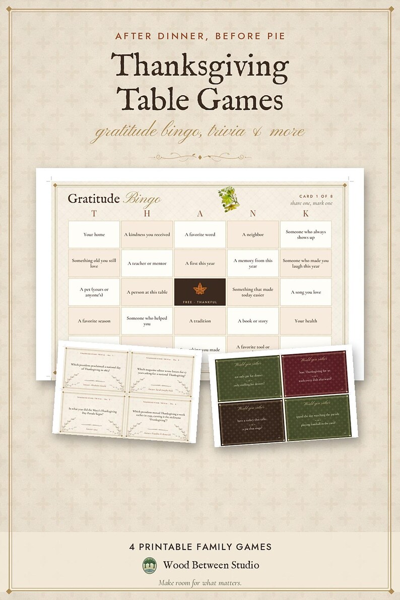Thanksgiving Printable Table Set and Games, Place Cards, Menu and Family Activities, Instant Download image 7