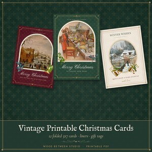 Printable Christmas Cards Set of 12, Vintage Botanical Holiday Greeting Cards, Instant Download Rustic Xmas Card Bundle image 7