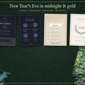 Modèle d'invitation et de menu modifiable pour une fête de Noël, invitation pour le réveillon du Nouvel An, menu pour un dîner de fêtes, invitation pour un Noël entre amis, format vintage 5x7 image 4