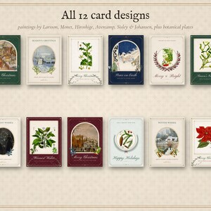 Printable Christmas Cards Set of 12, Vintage Botanical Holiday Greeting Cards, Instant Download Rustic Xmas Card Bundle image 2