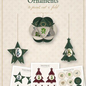 3D Paper Ornaments Printable, Botanical Star and Christmas Tree Decorations, DIY Holiday Papercraft Template image 8