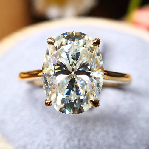 14K Solid Yellow Gold Cushion Cut Moissanite Engagement Ring - Etsy