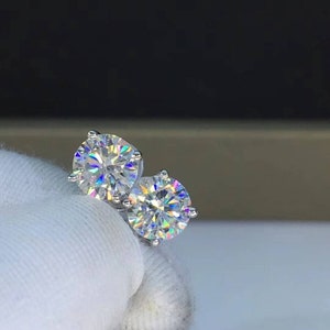 Moissanite Stud Earrings 2.0 CT Prong Setting 18K Solid White Gold Yellow Gold Rose Gold