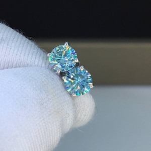 Blue Moissanite Stud Earrings 1.0 CT Prong Setting 18K Solid White Gold Yellow Gold Rose Gold