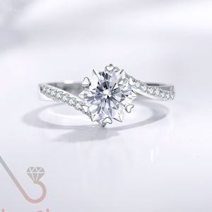 Moissanite Engagement Ring Snowflake Setting 1.0 Carat Colorless VVS1 14K 18K White Gold Rose Gold Yellow Gold Platinum