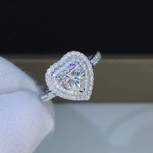 Heart Cut Halo Moissanite Engagement Ring 1.0 CT Colorless VVS1 14K, 18K White Gold Rose Gold Yellow Gold Platinum