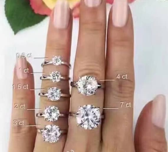 Moissanite Engagement Ring One Carat Colorless VVS1 14K 18K White Gold Rose Gold Yellow Gold Platinum Round Cut Etsy