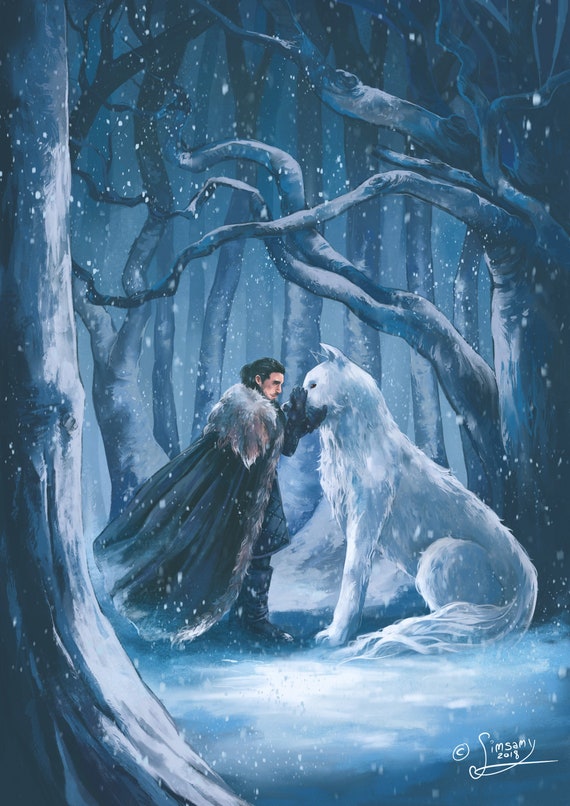 Game Of Thrones Jon Snow And Ghost Poster Print Etsy