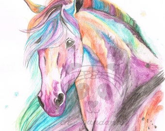 Pferd Aquarell Bild A4 PDF Kunstdruck