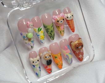 Floral Lantern Press on nails | 3D Design | Hand Painted Gel Nails | Haiinails