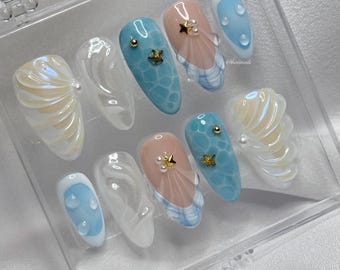 Shell Dreams Press On Nails | 3D designs | Hand Painted Gel Nails | Haiinails